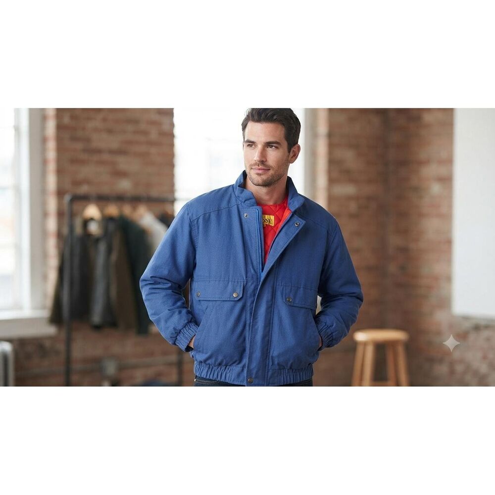 Vintage Hanging Loose Blue Quilted Lined Bomber Jacket Windbreaker XL 18/20